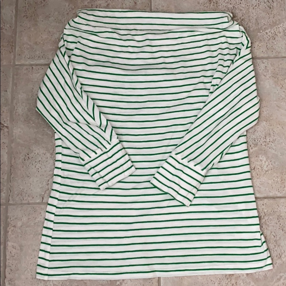 GAP White and Green Striped Long Sleeve Tee